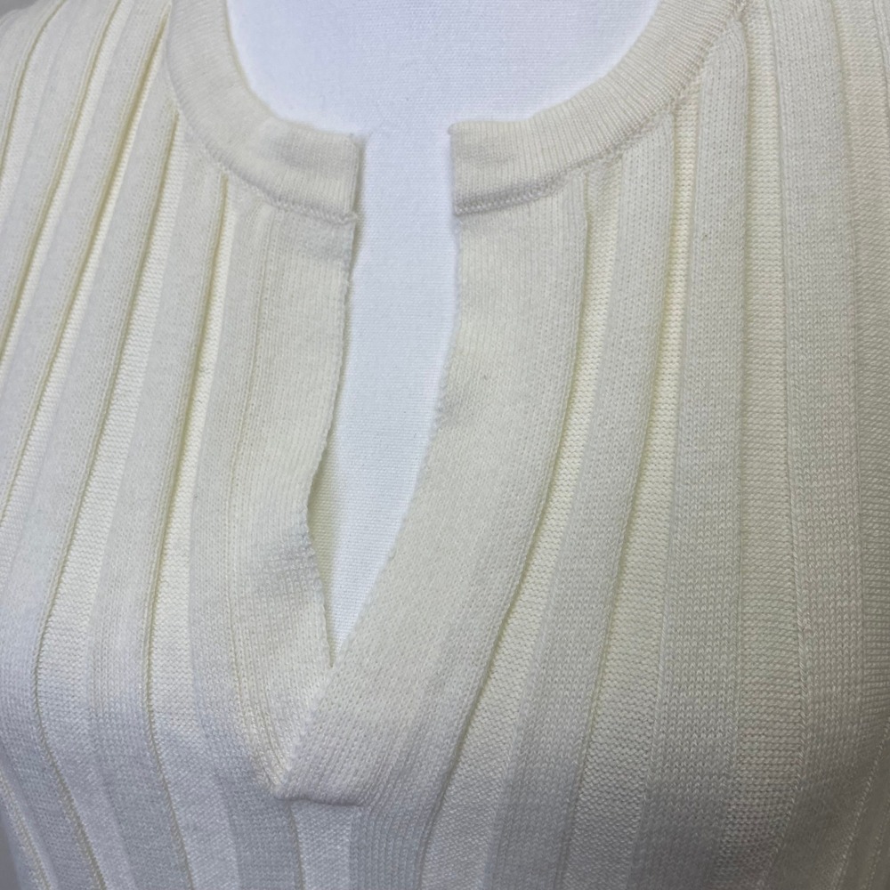 NWT Rails Ashley Cream Ribbed Knit Midi Dress L Sleeveless Split Neck Minimalist - Picture 4 of 16